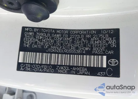 2013 Toyota Prius Three из США, поврежденный, VIN JTDKN3DU9D5553814